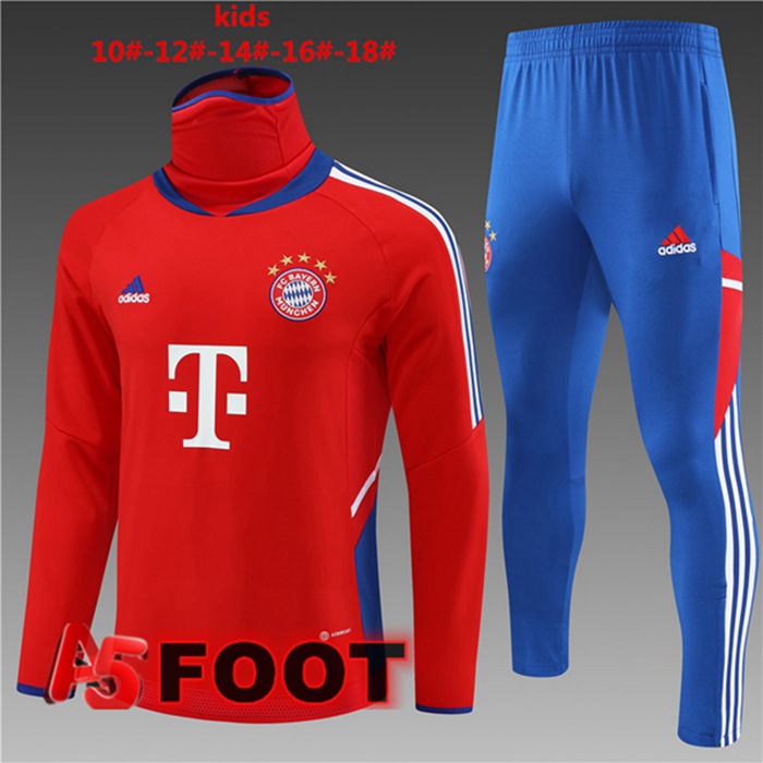 Ensemble Survetement de Foot Bayern Munich Col Haut Enfant Rouge 2023/2024