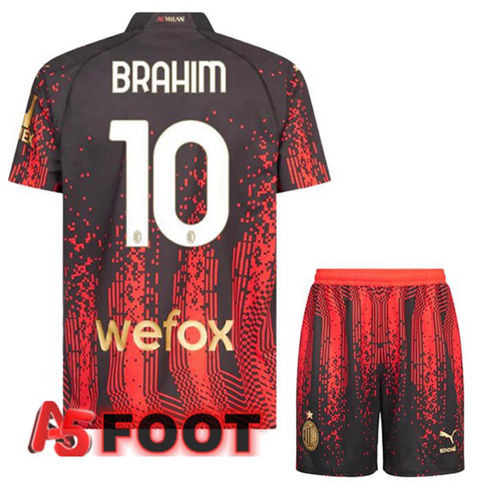 Maillot De Foot AC Milan (BRAHIM 10) Enfant Quatrieme Rouge Noir 2022/2023