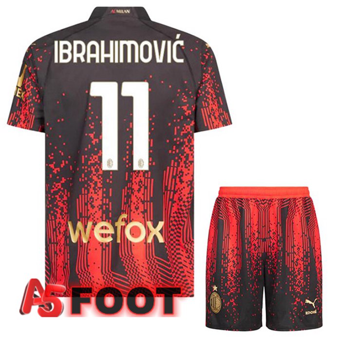 Maillot De Foot AC Milan (IBRAHIMOVIĆ 11) Enfant Quatrieme Rouge Noir 2022/2023