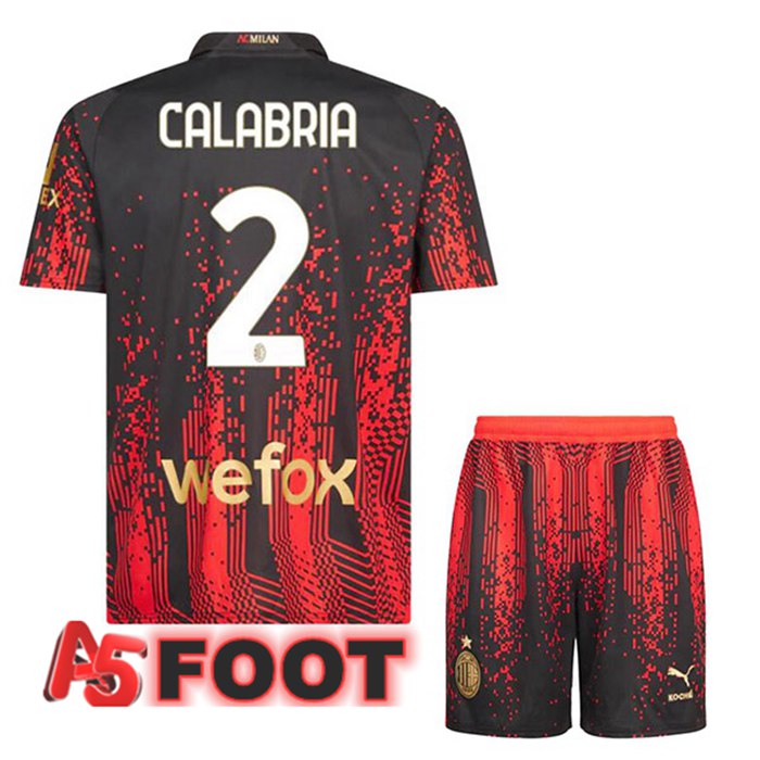 Maillot De Foot AC Milan (CALABRIA 2) Enfant Quatrieme Rouge Noir 2022/2023