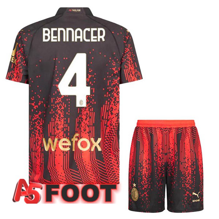 Maillot De Foot AC Milan (BENNACER 4) Enfant Quatrieme Rouge Noir 2022/2023