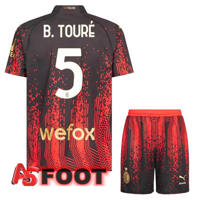 Maillot De Foot AC Milan (B. TOURÉ 5) Enfant Quatrieme Rouge Noir 2022/2023