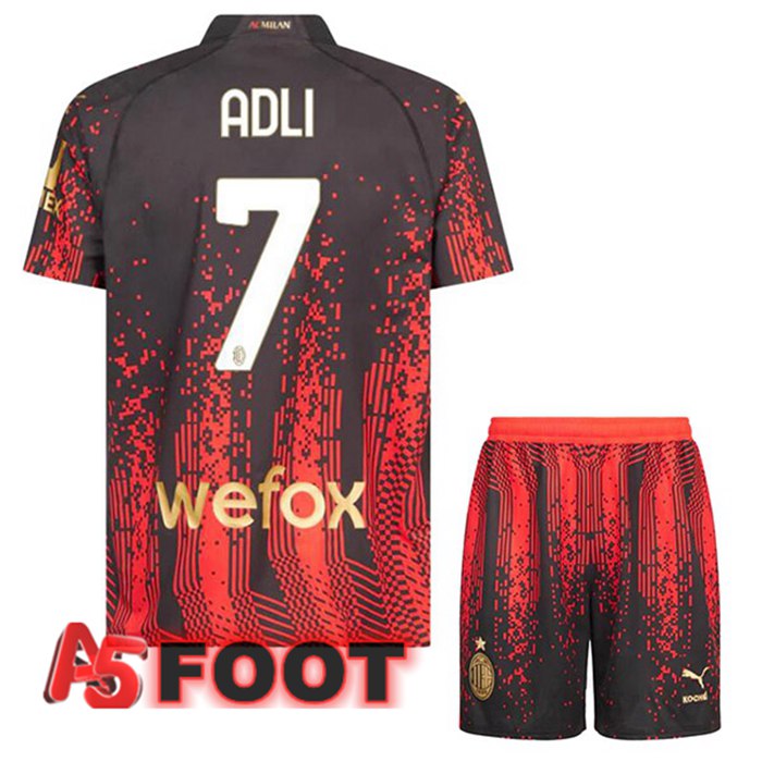 Maillot De Foot AC Milan (ADLI 7) Enfant Quatrieme Rouge Noir 2022/2023