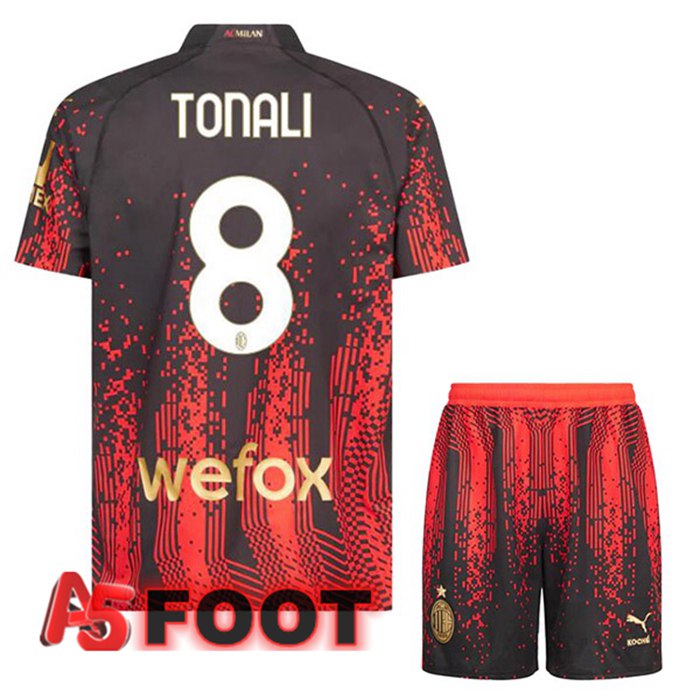 Maillot De Foot AC Milan (TONALI 8) Enfant Quatrieme Rouge Noir 2022/2023