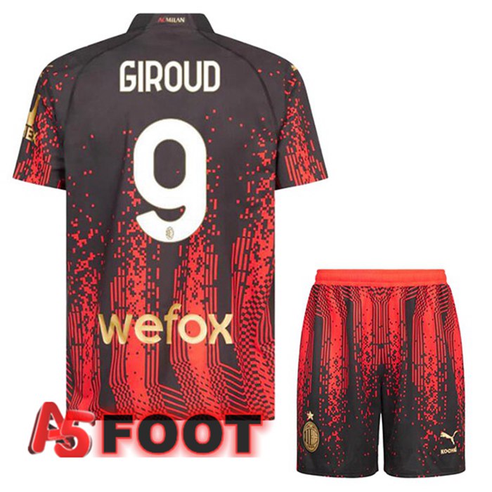 Maillot De Foot AC Milan (GIROUD 9) Enfant Quatrieme Rouge Noir 2022/2023