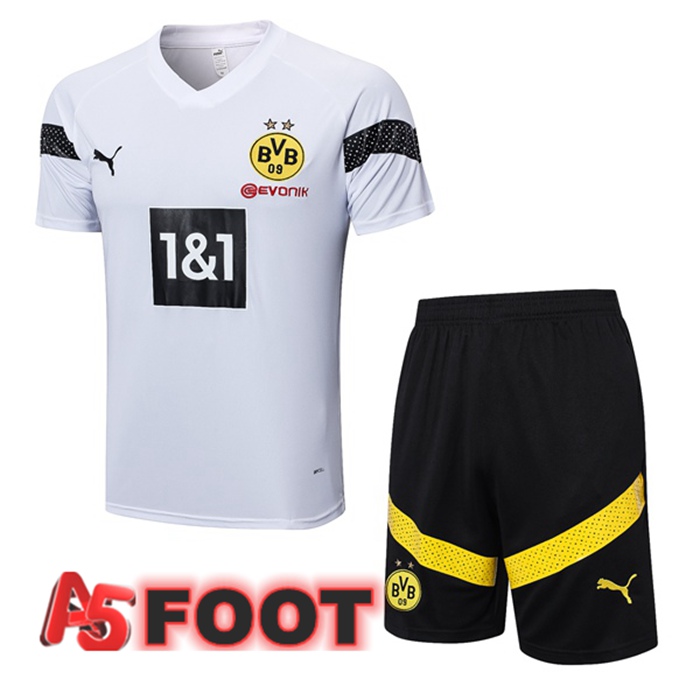 Training T-Shirts Dortmund BVB + Shorts Blanc 2023/2024