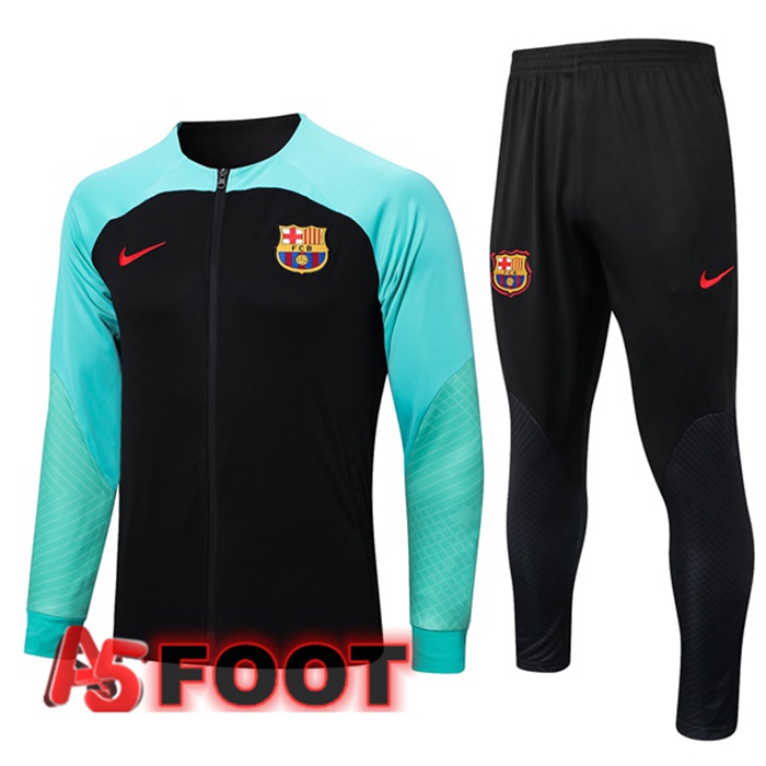 Ensemble Veste Survetement De Foot FC Barcelone Noir Vert 2023/2024