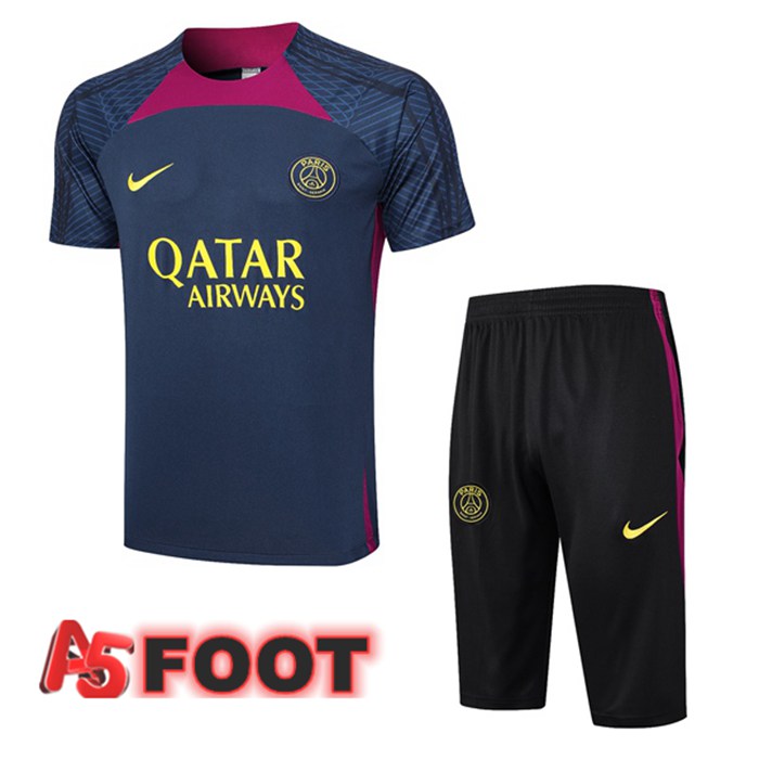 Ensemble Training T-Shirts Paris PSG + Shorts Bleu Royal 2023/2024