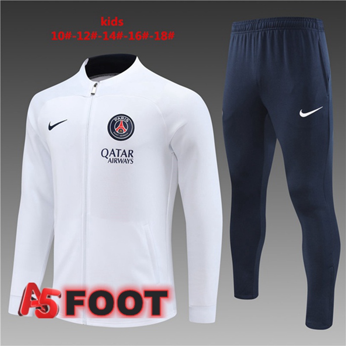 Ensemble Veste Survetement De Foot Paris PSG Enfant Blanc 2023/2024