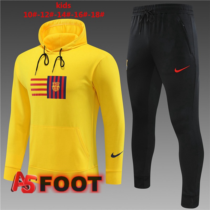 Ensemble Survetement Veste A Capuche FC Barcelone Enfant Jaune 2023/2024