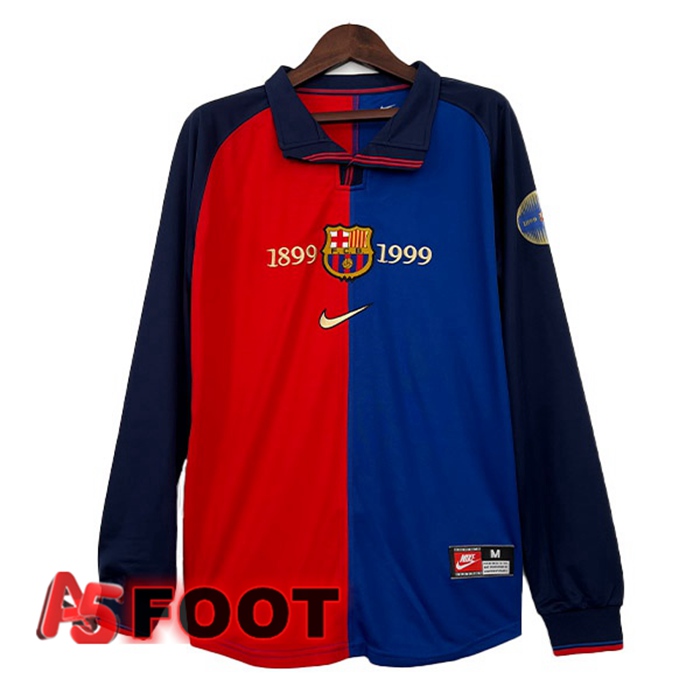Maillot De Foot FC Barcelone Retro 100e Anniversaire Manche longue Rouge Bleu
