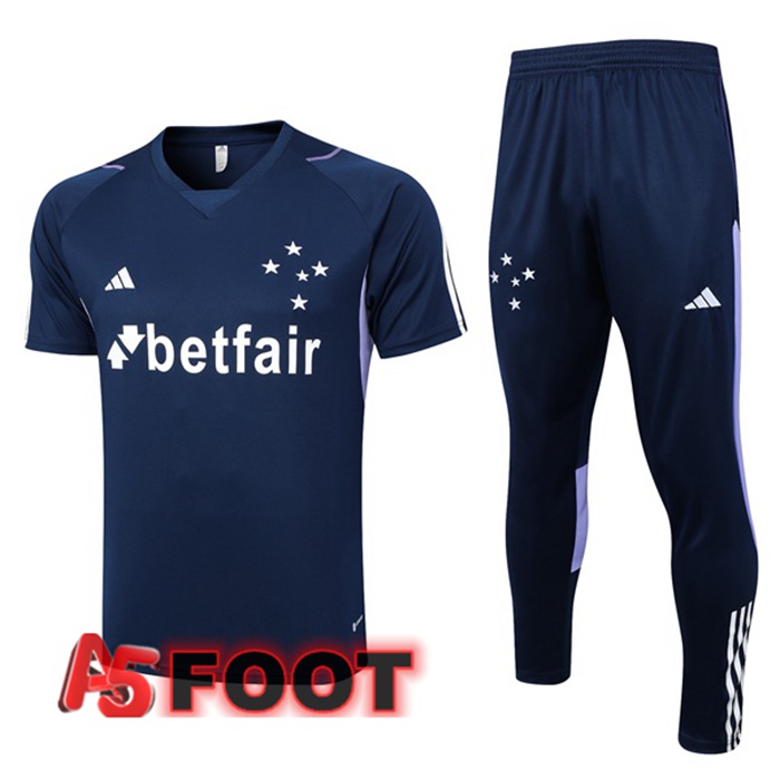 Ensemble Training T-Shirts Cruzeiro EC + Pantalon Bleu Royal 2023/2024