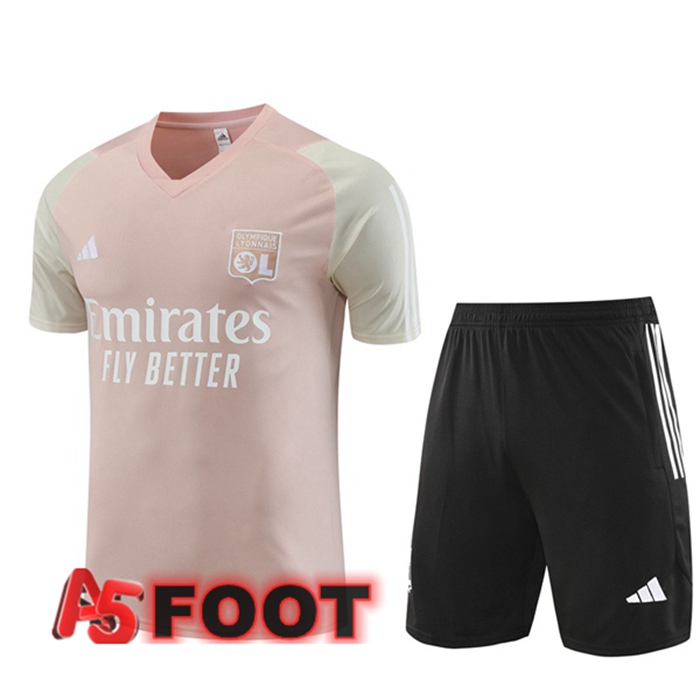 Ensemble Training T-Shirts Lyon OL + Shorts Rose 2023/2024