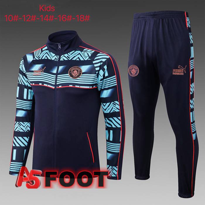 Ensemble Survetement Foot - Veste Manchester City Enfant Noir Bleu 2023/2024