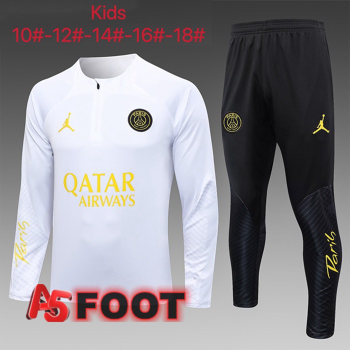 Ensemble Survetement de Foot JORDAN Paris PSG Enfant Blanc 2023/2024
