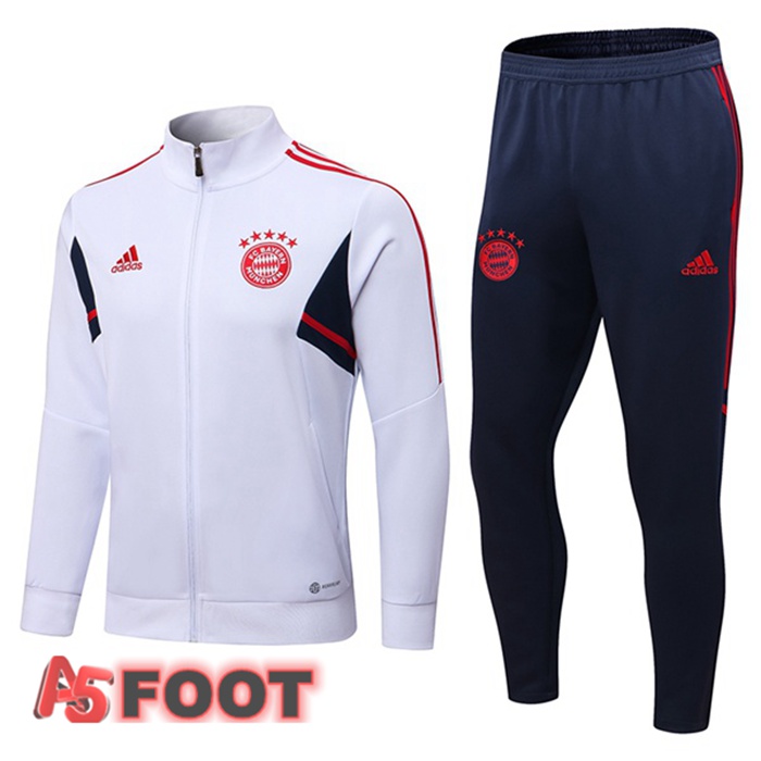 Ensemble Veste Survetement de Foot Bayern Munich Blanc 22/23