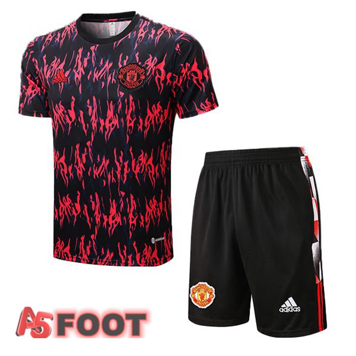 Training T-Shirts Manchester United + Shorts Rouge Noir 22/23