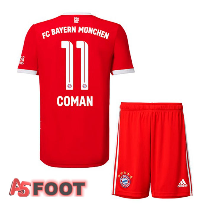 Maillot de Foot Bayern Munich (Coman 11) Enfant Domicile Rouge 2022/2023