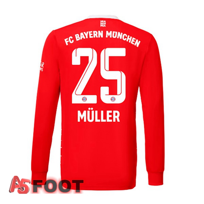 Maillot de Foot Bayern Munich (Müller 25) Domicile Manche Longue Rouge 2022/2023