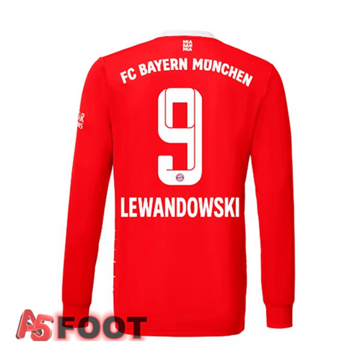 Maillot de Foot Bayern Munich (Lewandowski 9) Domicile Manche Longue Rouge 2022/2023