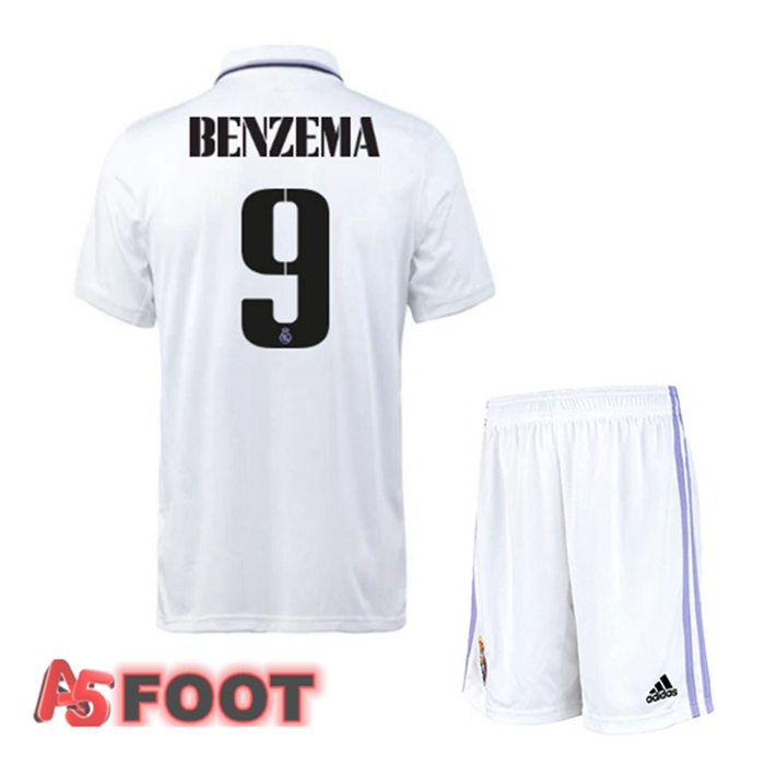 Maillot de Foot Real Madrid (Benzema 9) Enfant Domicile Blanc 2022/2023