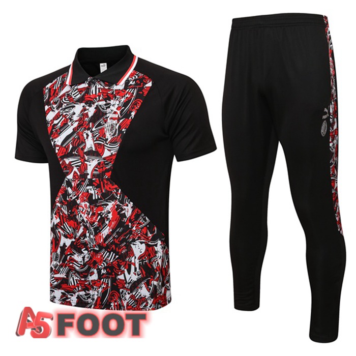 Ensemble Polo Milan AC + Pantalon Noir Rouge 21/22