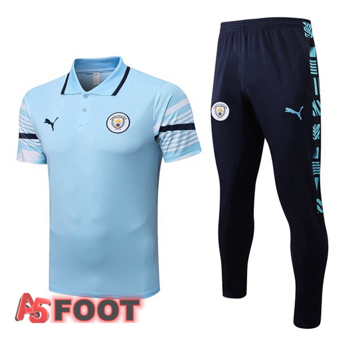 Polo Foot Manchester City + Pantalon Bleu 22/23