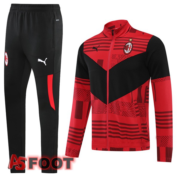 Ensemble Veste Survetement Milan AC Rouge Noir 2022/2023
