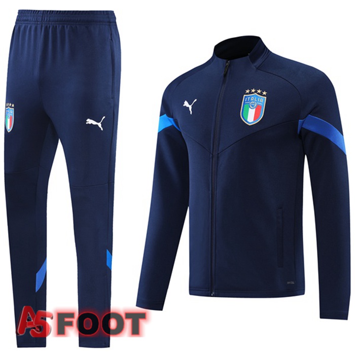 Ensemble Veste Survetement de Foot Italie Bleu Royal 22/23