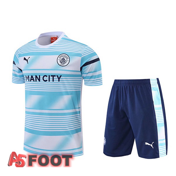 Ensemble Training T-Shirts Manchester City + Shorts Blanc Bleu 2022/2023