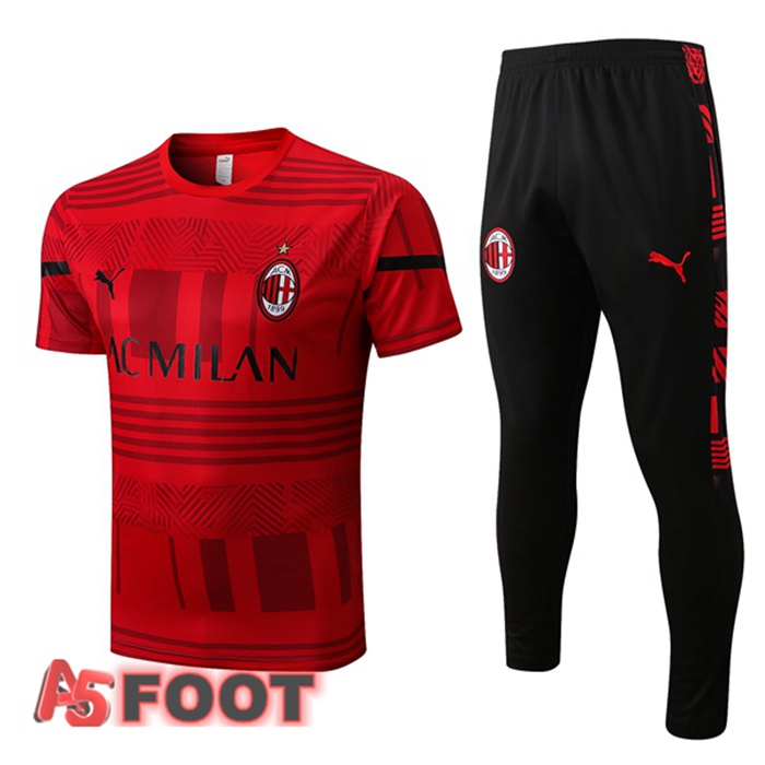 Ensemble Training T-Shirts Milan AC + Pantalon Rouge 2022/2023