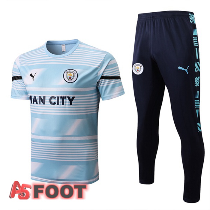 Ensemble Training T-Shirts Manchester City + Pantalon Bleu Blanc 2022/2023