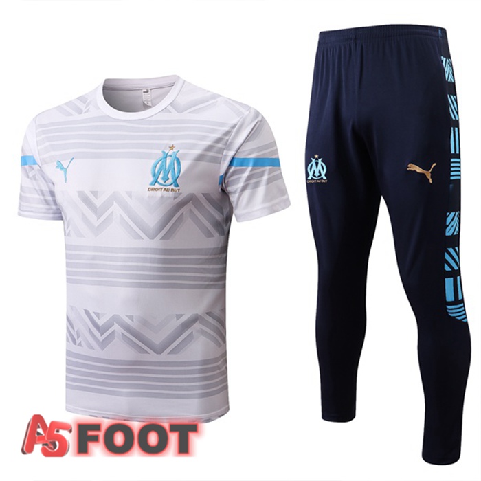 Ensemble Training T-Shirts Marseille OM + Pantalon Blanc 2022/2023