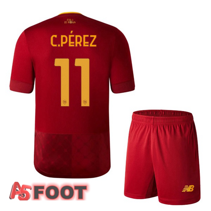 Maillot de Foot AS Roma (C.PÉREZ 11) Enfant Domicile Rouge 2022/2023