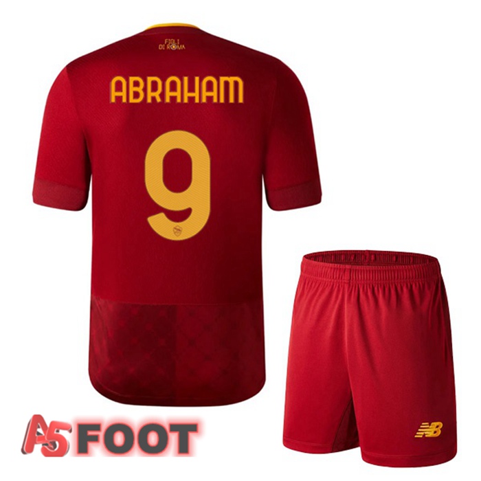 Maillot de Foot AS Roma (ABRAHAM 9) Enfant Domicile Rouge 2022/2023