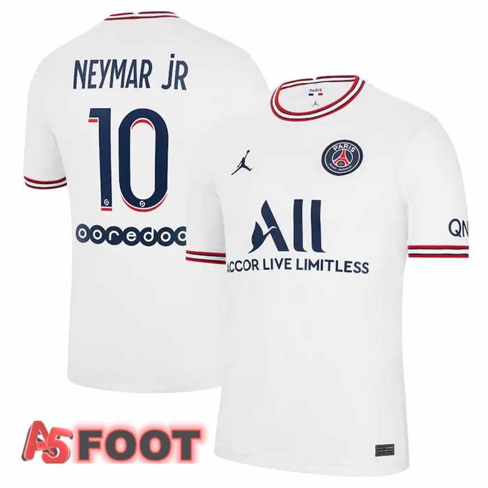 Maillot de Foot Jordan Paris PSG (Neymar Jr 10) Femme Quatrieme Blanc 2021/2022