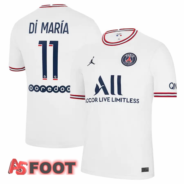 Maillot de Foot Jordan Paris PSG (Di Maria 11) Femme Quatrieme Blanc 2021/2022