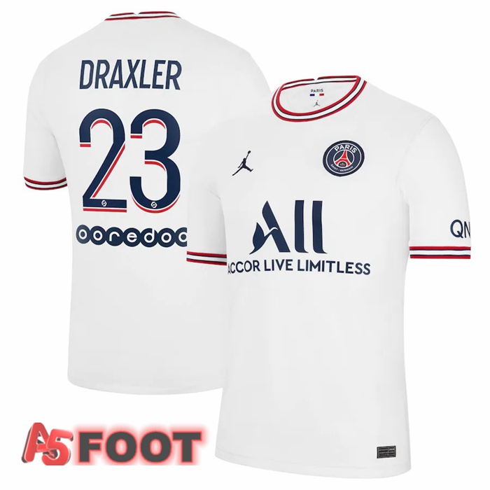 Maillot de Foot Jordan Paris PSG (Draxler 23) Femme Quatrieme Blanc 2021/2022