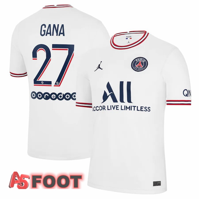 Maillot de Foot Jordan Paris PSG (Gana 27) Femme Quatrieme Blanc 2021/2022