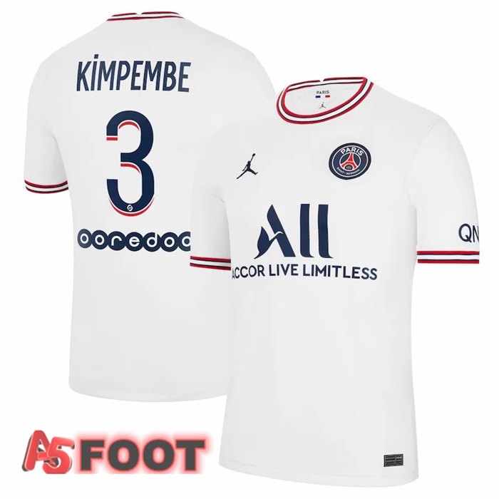 Maillot de Foot Jordan Paris PSG (Kimpembe 3) Femme Quatrieme Blanc 2021/2022