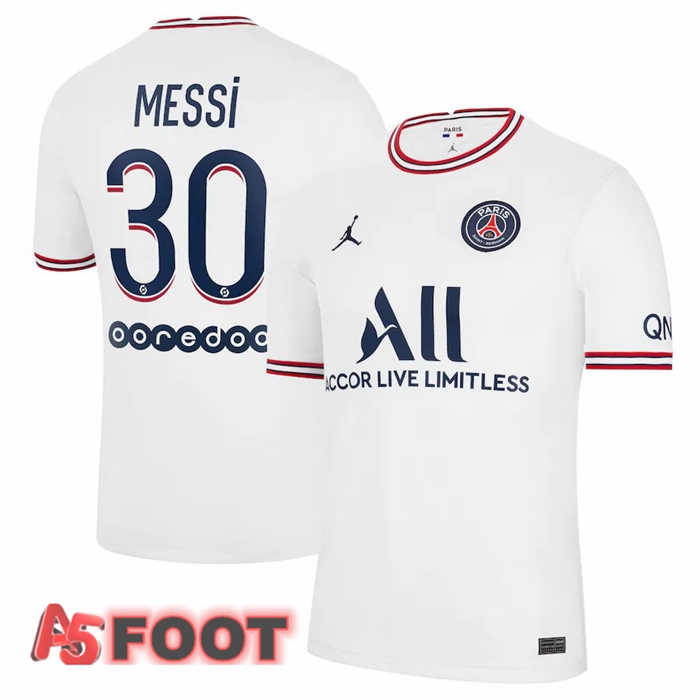 Maillot de Foot Jordan Paris PSG (Messi 30) Femme Quatrieme Blanc 2021/2022