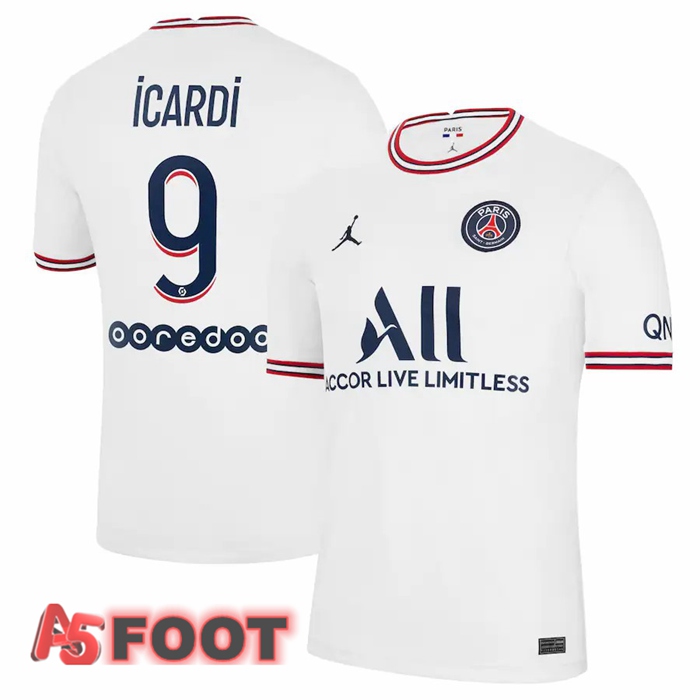 Maillot de Foot Jordan Paris PSG (Icardi 9) Femme Quatrieme Blanc 2021/2022
