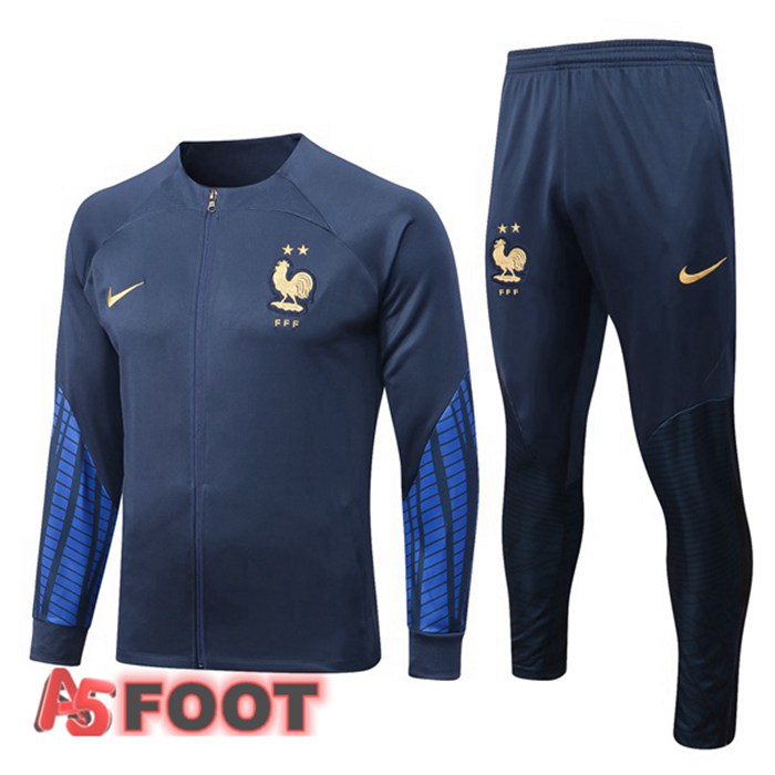 Ensemble Veste Survetement de Foot France Bleu Royal 22/23