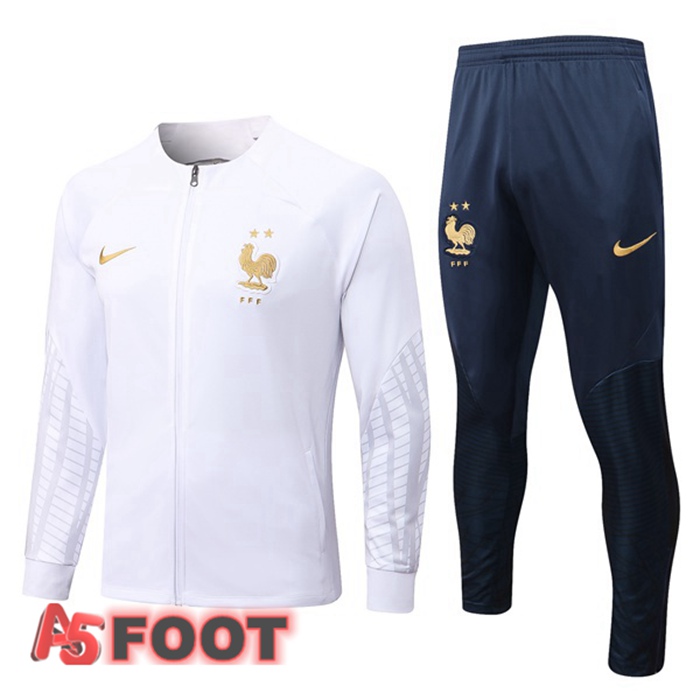 Ensemble Veste Survetement de Foot France Blanc 22/23
