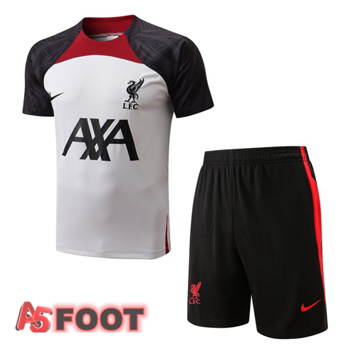 Ensemble Training T-Shirts FC Liverpool + Shorts Blanc Noir 2022/2023