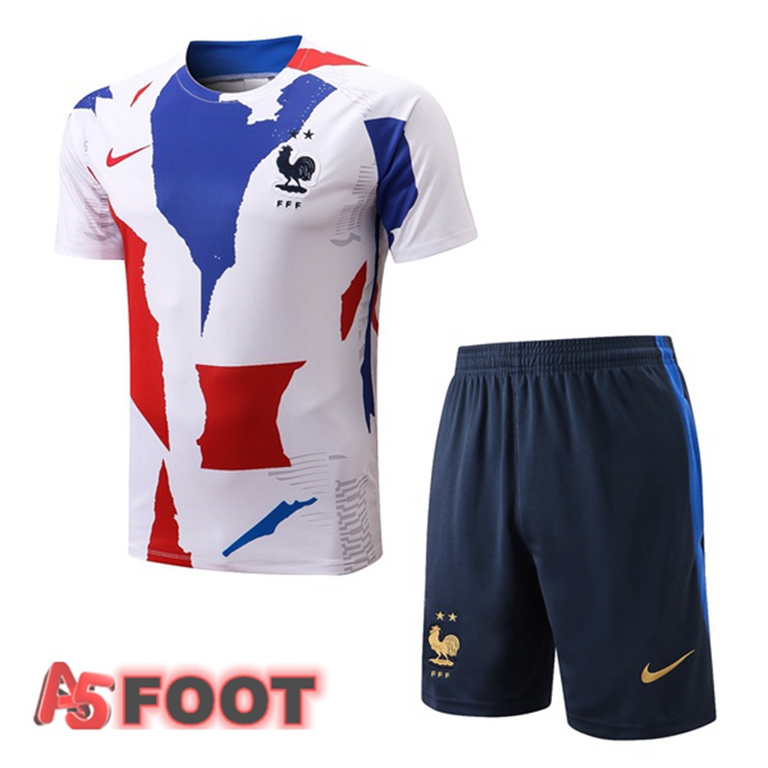 Ensemble Training T-Shirts France + Shorts Blanc 2022/2023