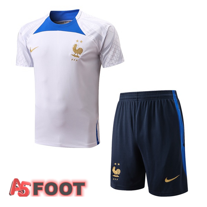 Ensemble Training T-Shirts France + Shorts Blanc 2022/2023
