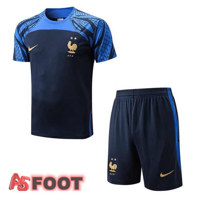 Ensemble Training T-Shirts France + Shorts Bleu Royal 2022/2023