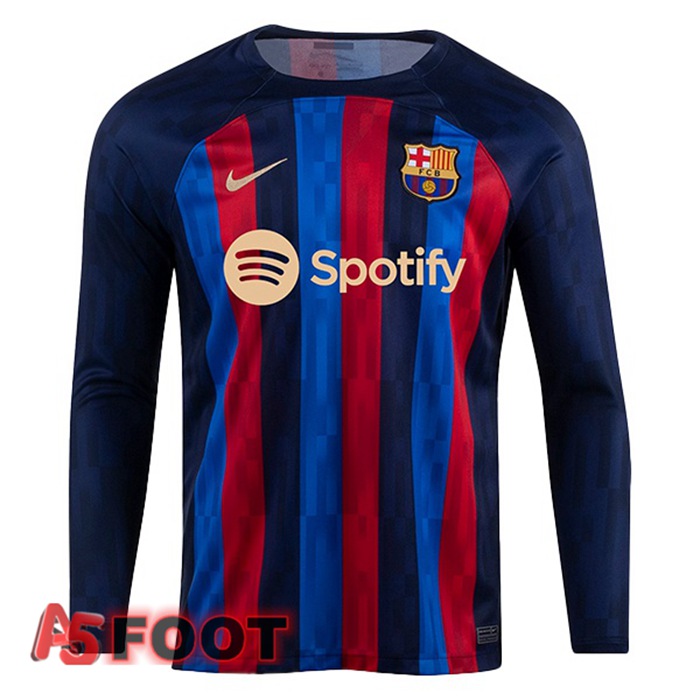 Maillot de Foot FC Barcelone Domicile Manche Longue Rouge Bleu 2022/2023