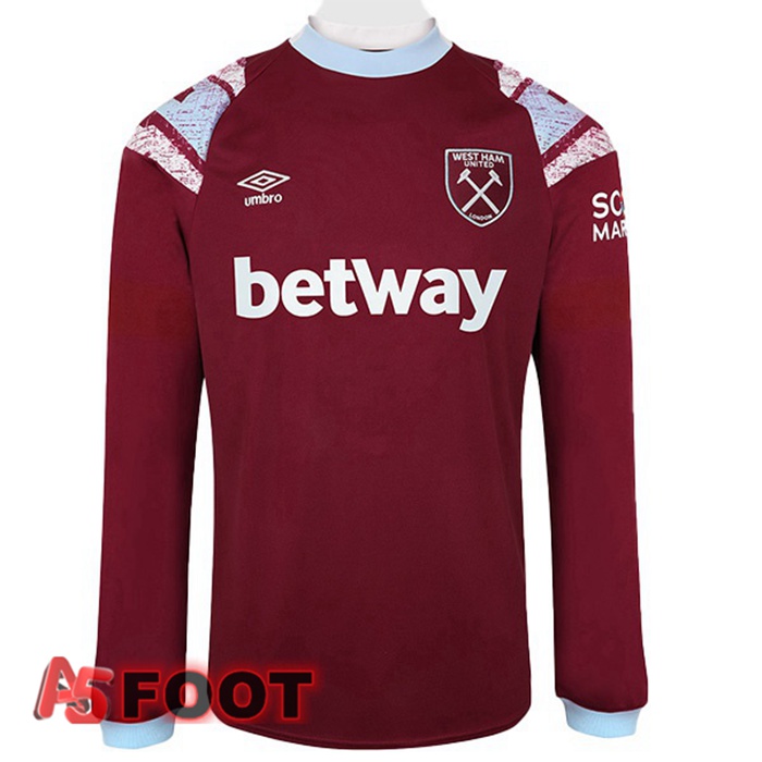 Maillot De Foot West Ham Domicile Manche Longue Rouge Blanc 22/23